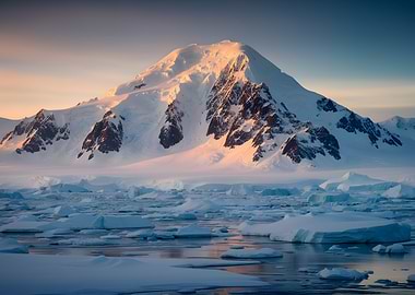 Antarctic Mountain Sunrise Over Ice Floes