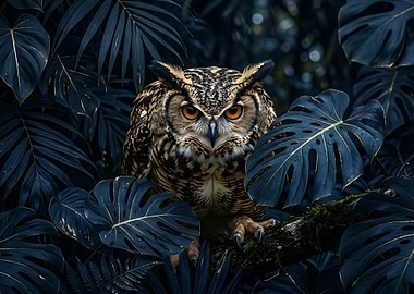 Majestic Owl in Dark Jungle