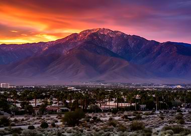 Mountain Sunset Over Desert City