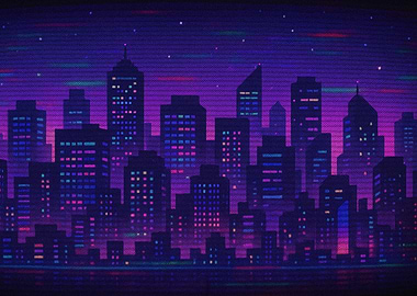 Retro Cityscape at Night