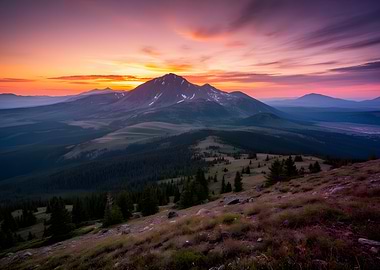 Majestic Mountain Sunrise Over Forested Valley