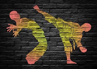 Martial Arts Graffiti on dark Brick Wall