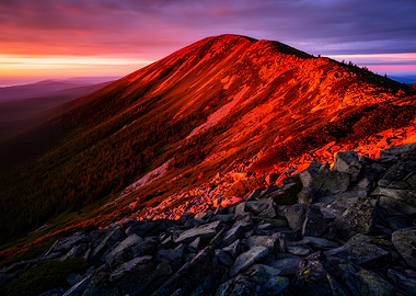 Mountain peak at sunset