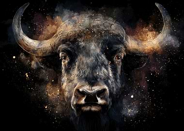 Majestic Buffalo Portrait with Cosmic Splatter