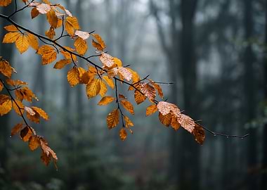 Autumn Branch with Golden Leaves