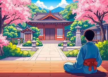 Person Meditating at Japanese Temple