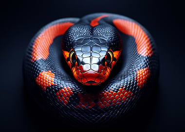 Close-up of a coiled red-bellied snake