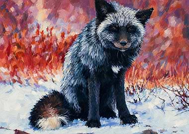 Silver Fox in Snowy Landscape