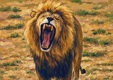 Lion Roaring in the Savannah