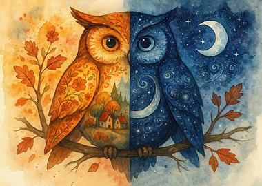 Day and Night Owl Painting