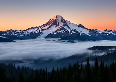 Majestic Mountain Peak Above Clouds at Sunrise