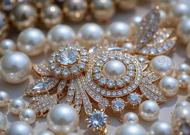 Ornate Pearl and Diamond Brooch