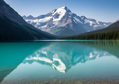 Turquoise Lake Reflecting Snow-Capped Mountains