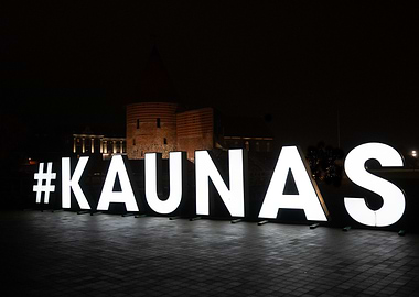 Kaunas Hashtag Sign at Night