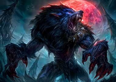 Fierce Werewolf Under a Blood Moon