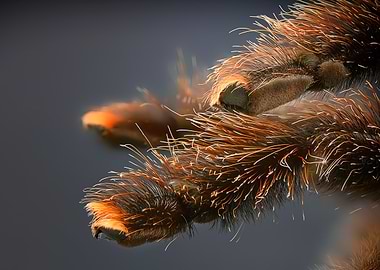 macro of Avicularia juruensis tarantula feet 'Scopulae' showing iridescent and pink toe pads and tarsal claws