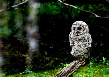 Young Owl Perched on a Branch