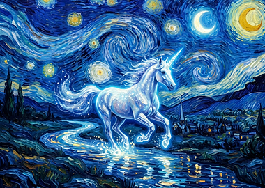 Unicorn in Starry Night Sky