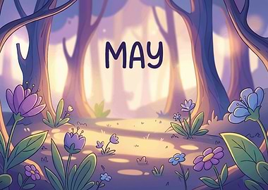 May Forest Scene with Flowers