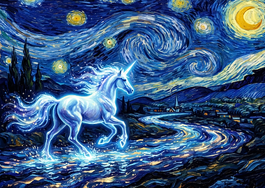 Unicorn in Starry Night Sky