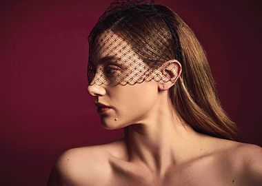 Lili Reinhart with Veil and Red Background