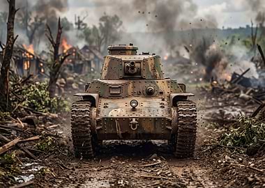 Tank in a War-Torn Village