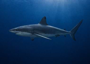 Shark swimming in blue ocean