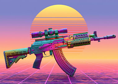 Retro AK-47 with Neon Sunset