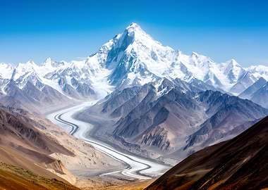 Majestic Mountain Range with Glacier