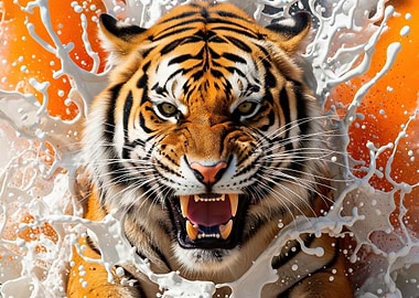 Aggressive Tiger Splashing Orange Liquid