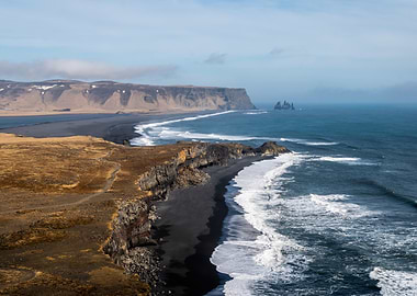 Dramatic Icelandic Black Sand Beach Landscape