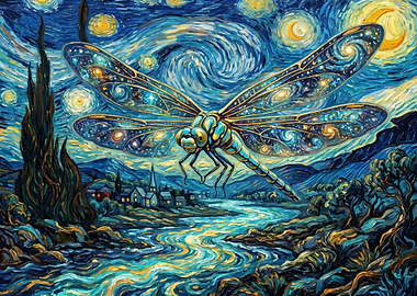 Dragonfly in Starry Night Style