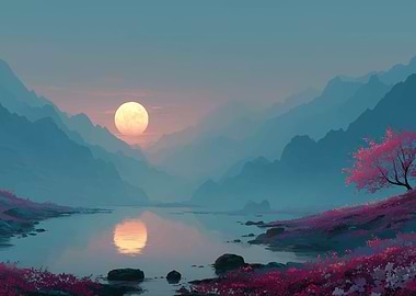 Serene Mountain Lake at Sunset