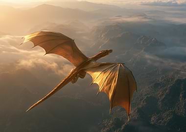 Dragon Flying Over Misty Mountains