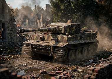 Tiger Tank in Ruined Village