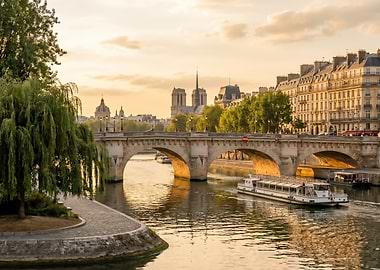 Parisian Seine River at Sunset