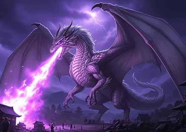 Dragon breathing purple fire