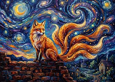 Fox in a Starry Night Sky