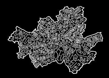 Seoul Districts Map Typography