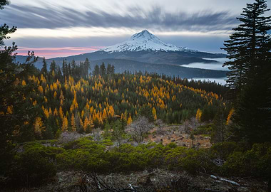 Majestic Mountain Peak Over Autumn Forest