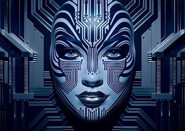 Cybernetic Face with Circuitry Patterns