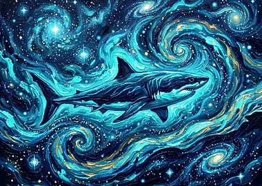 Shark in a Starry Night Sky