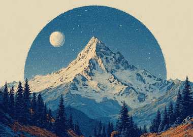 Mountain peak under starry sky
