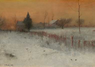 Winter Landscape with Houses and Birds