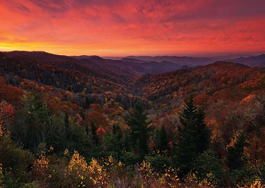 Vibrant Sunset Over Autumn Mountains