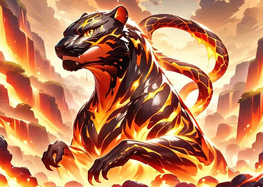 Fiery Panther in Volcanic Landscape