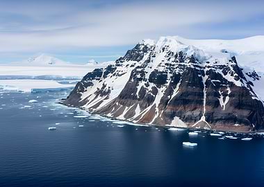 Antarctic Mountain Range and Icebergs