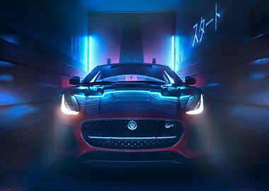 Red Jaguar F-Type in Neon Tunnel