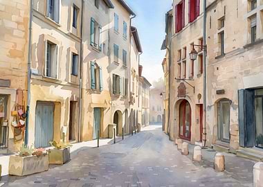 Watercolor painting of a European street