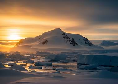 Antarctic Sunrise Over Icy Landscape